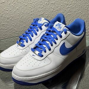 Nike Air Force 1 White and Royal Blue Shoes Size 13 US